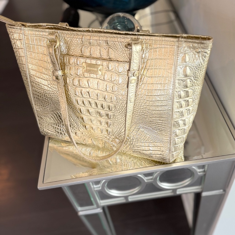 Brahmin Gold Leather Tote Bag - Picture 3 of 12